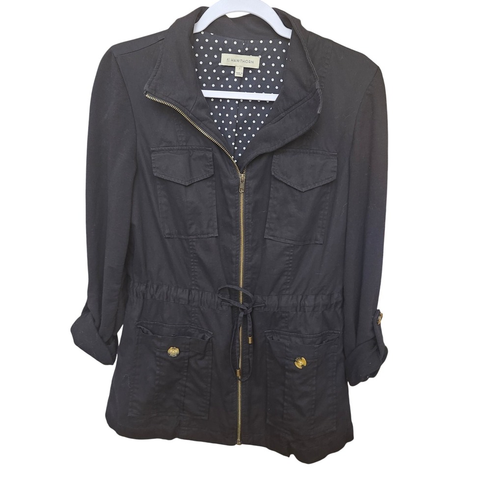 41 Hawthorn Womens Black Cotton Utility Field Jacket S Polka Dot Lining Classic